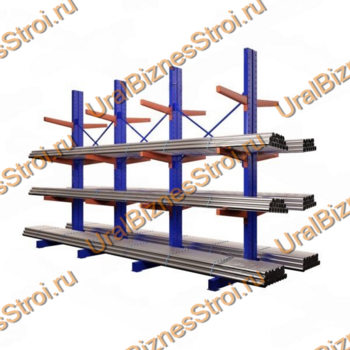 Стеллаж консольный двусторонний 3500x1150x2020 мм тяжелый 5 ярусов - uralbiznesstroi.ru – Самара