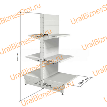 Торговый островной стеллаж 1450*500*1200 3 полки - uralbiznesstroi.ru – Самара